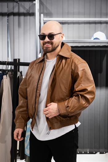Oversize Yakalı Deri Ceket (İCKA02)