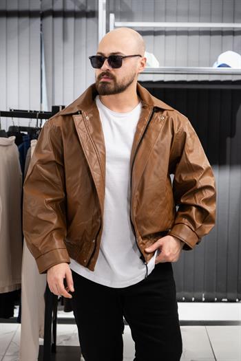 Oversize Yakalı Deri Ceket (İCKA02)