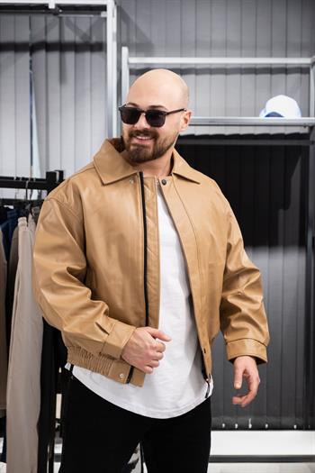 Oversize Yakalı Deri Ceket (İCKR02)