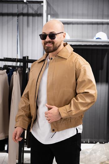 Oversize Yakalı Deri Ceket (İCKR02)