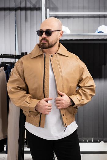 Oversize Yakalı Deri Ceket (İCKR02)