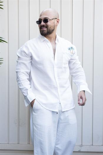 Palmiye Detaylı Rahat Kalıp %100 Pamuk Gömlek (GMB35)
