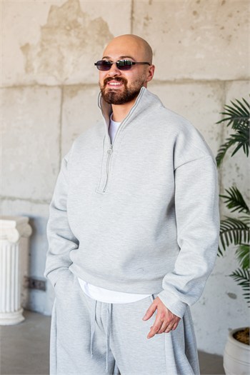 Panda Kumaş Yarım Fermuarlı Baggy Kalıp Alt Üst Eşofman Takımı (TKMG66)