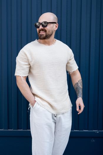 Pis Yaka Rahat Kalıp Keten T-Shirt (TSK11)