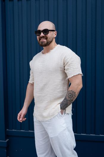 Pis Yaka Rahat Kalıp Keten T-Shirt (TSK11)