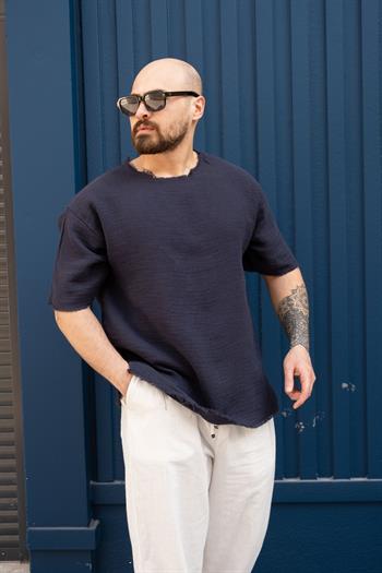 Pis Yaka Rahat Kalıp Keten T-Shirt (TSL11)