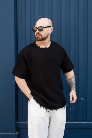 Pis Yaka Rahat Kalıp Keten T-Shirt (TSS11)