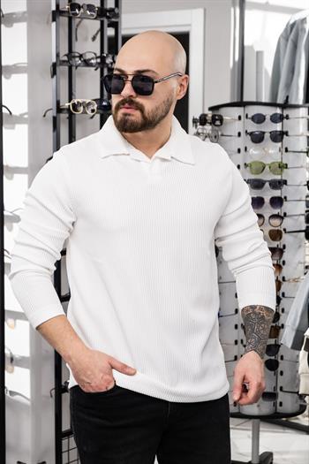 Polo Yaka Kendinden Desenli Sweat (K-SWTB27)