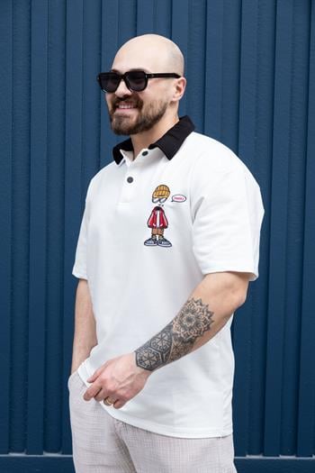 Polo Yaka Nakış Detaylı Rahat Kalıp T-Shirt (TSB13)