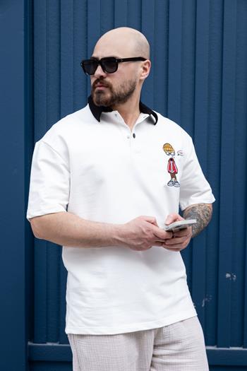 Polo Yaka Nakış Detaylı Rahat Kalıp T-Shirt (TSB13)