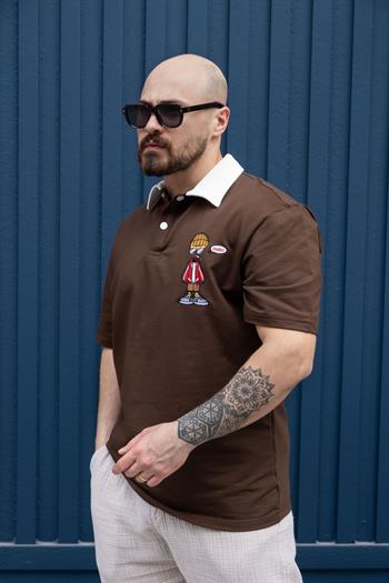 Polo Yaka Nakış Detaylı Rahat Kalıp T-Shirt (TSK13)