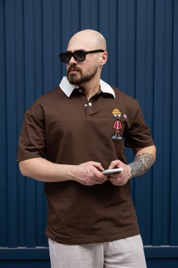 Polo Yaka Nakış Detaylı Rahat Kalıp T-Shirt (TSK13)
