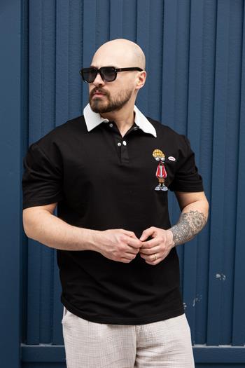 Polo Yaka Nakış Detaylı Rahat Kalıp T-Shirt (TSS13)
