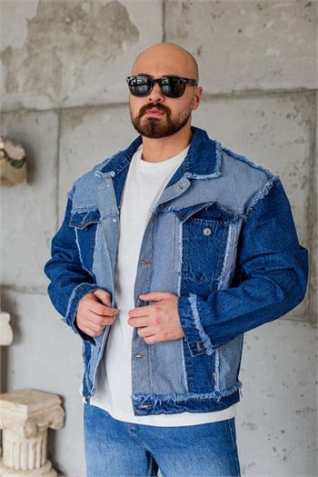 Püskül Detaylı Patchwork Oversize Erkek Kot Ceket (MEVM103)