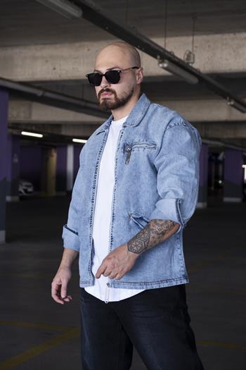 Rahat Kalıp Fermuar Detaylı Kot Ceket (MEVM14)