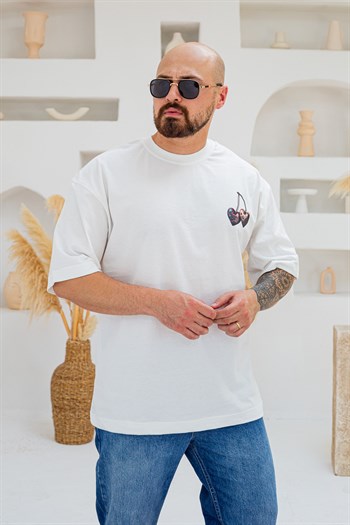 Rare Harvest Kalp Kiraz Baskılı Oversize T-Shirt (TSB100)