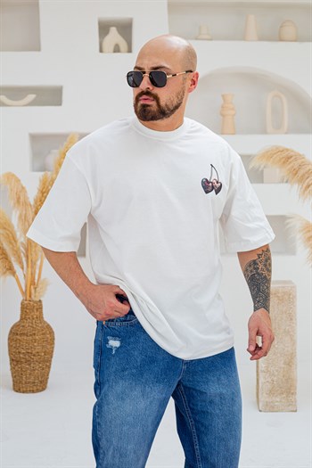 Rare Harvest Kalp Kiraz Baskılı Oversize T-Shirt (TSB100)