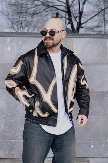 Relax Fit Nakışlı Deri Ceket (MVS01)