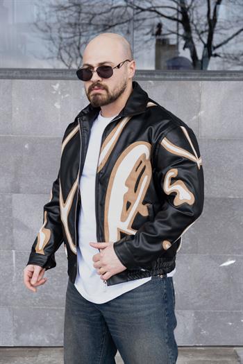 Relax Fit Nakışlı Deri Ceket (MVS01)