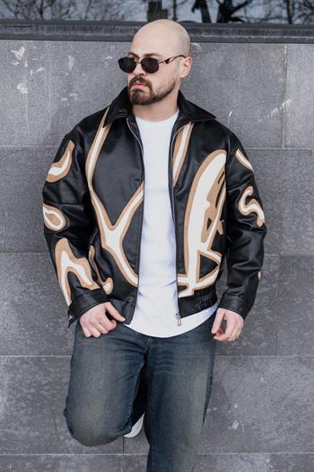 Relax Fit Nakışlı Deri Ceket (MVS01)