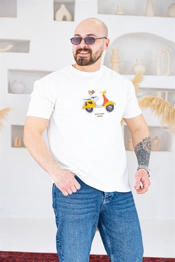 Retro Scooter Baskılı Rahat Kalıp T-Shirt(TSB71)