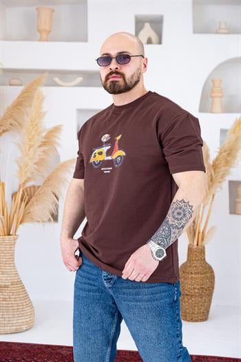 Retro Scooter Baskılı Rahat Kalıp T-Shirt (TSKA71)