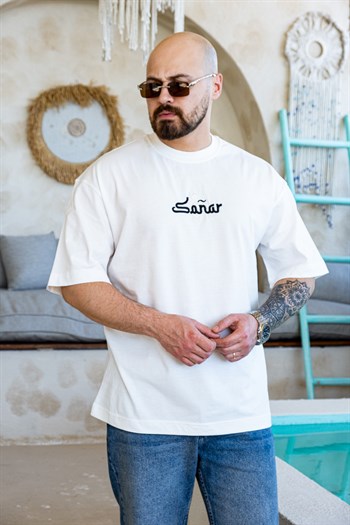 Sañar Etnik Nakışlı ve Dantel Yamalı Oversize T-Shirt (TSB81)