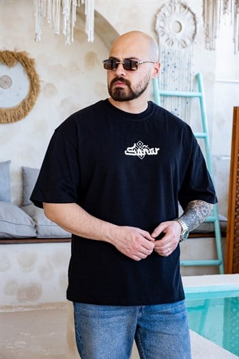 Sañar Etnik Nakışlı ve Dantel Yamalı Oversize T-Shirt (TSS81)
