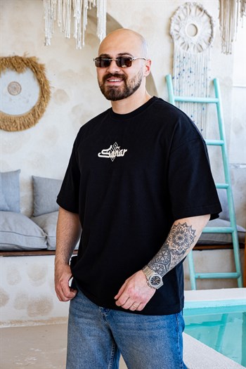 Sañar Etnik Nakışlı ve Dantel Yamalı Oversize T-Shirt (TSS81)