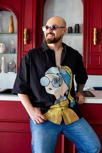 Sanat Baskılı Pop Art İllüstrasyon Detaylı Oversize Gömlek (GMS140)