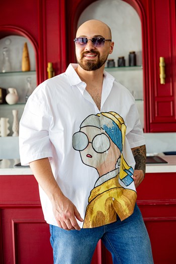 Sanat Baskılı Pop Art İllüstrasyon Detaylı Oversize Gömlek (GMB140)