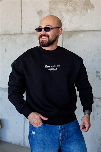 Sırt Şapka ve Bandana Nakışlı Bisiklet Yaka Sweatshirt (SVTS104)