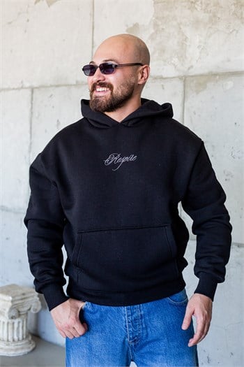 Sırt ve Kol Kabartma Nakış Detaylı Kapüşonlu Kanguru Cepli Sweatshirt (SVTS105)