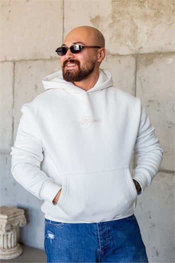 Sırt ve Kol Kabartma Nakış Detaylı Kapüşonlu Kanguru Cepli Sweatshirt (SVTB105)