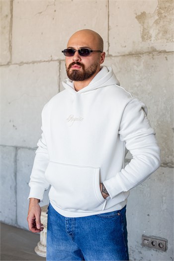 Sırt ve Kol Kabartma Nakış Detaylı Kapüşonlu Kanguru Cepli Sweatshirt (SVTB105)