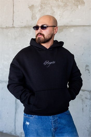 Sırt ve Kol Kabartma Nakış Detaylı Kapüşonlu Kanguru Cepli Sweatshirt (SVTS105)