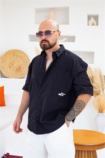 Sırtı Baskılı Kısa Kollu Oversize Gömlek (GMS144)