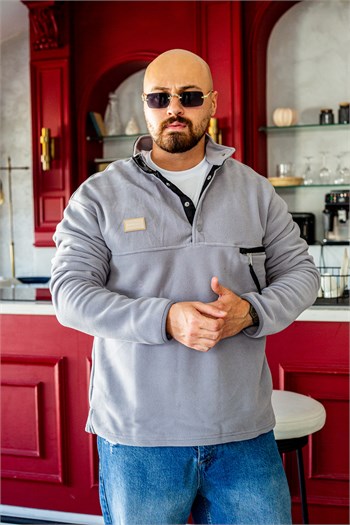 Siyah Dik Yaka Çıtçıtlı Erkek Polar Sweatshirt (SVTG100)