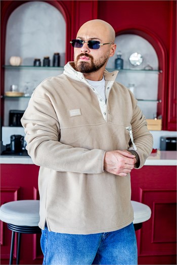 Siyah Dik Yaka Çıtçıtlı Erkek Polar Sweatshirt (SVTKA100)