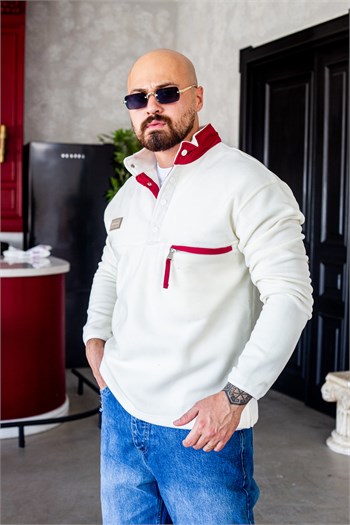 Siyah Dik Yaka Çıtçıtlı Erkek Polar Sweatshirt (SVTB100)