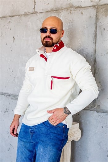 Siyah Dik Yaka Çıtçıtlı Erkek Polar Sweatshirt (SVTB100)