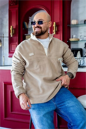 Siyah Dik Yaka Çıtçıtlı Erkek Polar Sweatshirt (SVTKA100)