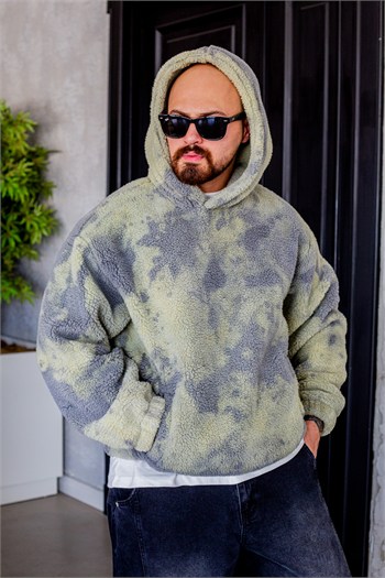 Soyut Desenli Peluş Kapüşonlu Erkek Sweatshirt (SVTY115)