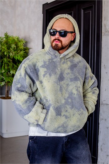 Soyut Desenli Peluş Kapüşonlu Erkek Sweatshirt (SVTY115)