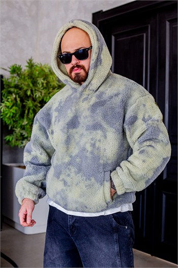 Soyut Desenli Peluş Kapüşonlu Erkek Sweatshirt (SVTY115)