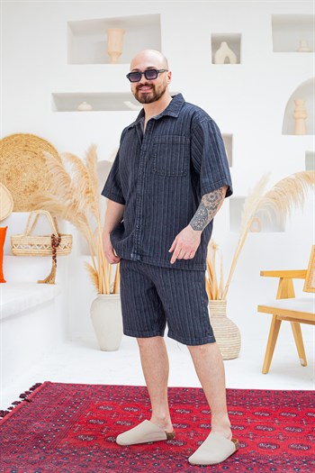 Tasarım Denim Gömlek ve Şort Alt Üst Takım (TK48)