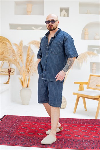 Tasarım Denim Gömlek ve Şort Alt Üst Takım (TK47)