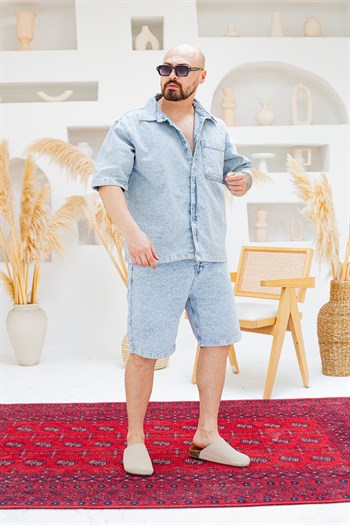 Tasarım Denim Gömlek ve Şort Alt Üst Takım (TK50)