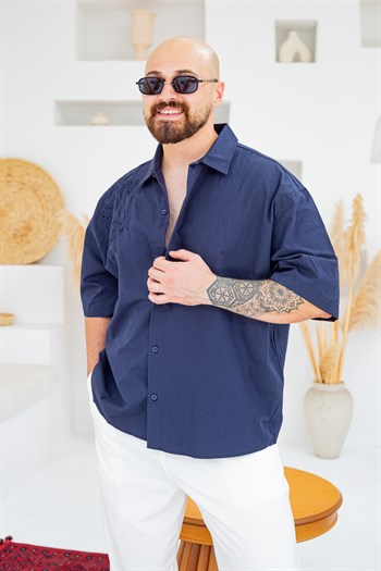 Tek Omuz Çiçek Nakış Detaylı Oversize Gömlek (GML142)