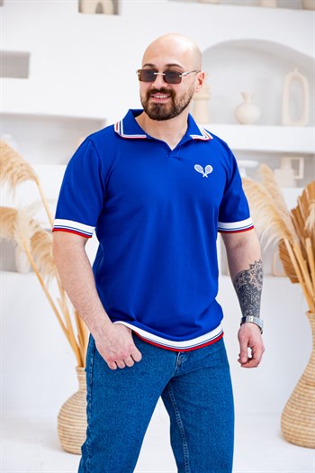 Tenis Raketi Nakışlı Retro Çizgili Polo Yaka T-Shirt (TSM83)